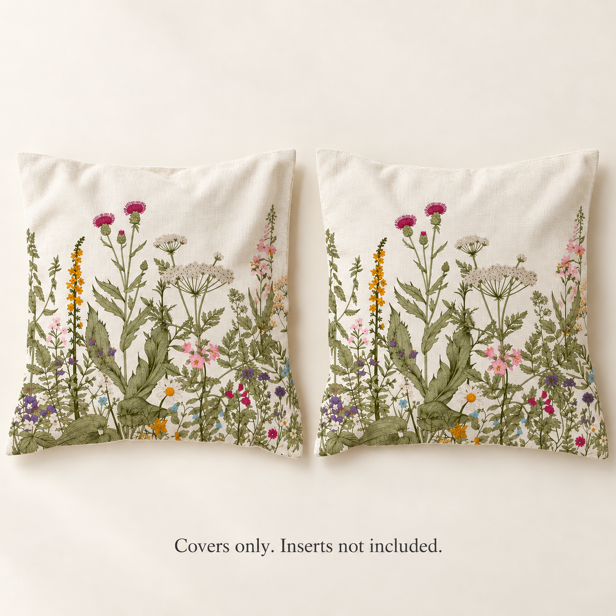 Dwellvero Ivory Wildflower Pillow Covers – Set of 2 | 18 × 18 in