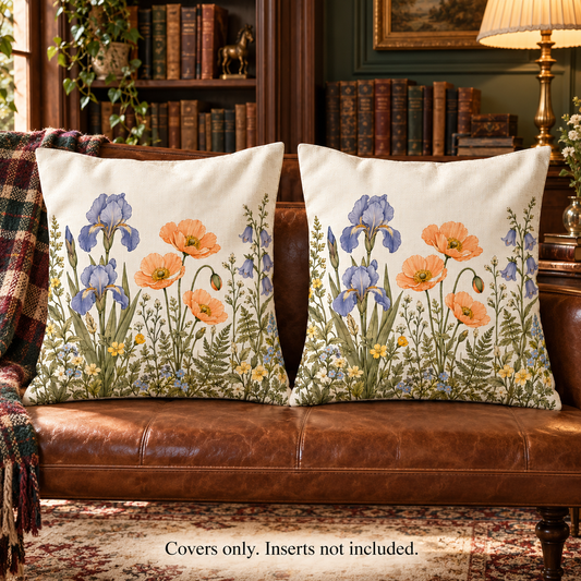 Dwellvero Ivory Wildflower Pillow Covers – Set of 2 | 18 × 18 in