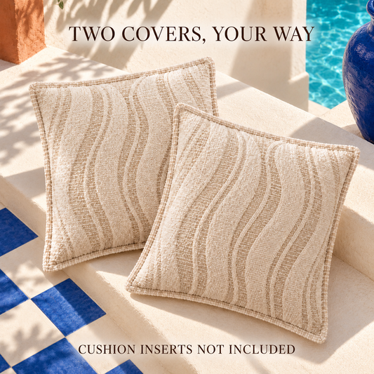 Dwellvero Wave-Pattern Chenille Cushion Covers – Beige, Set of 2