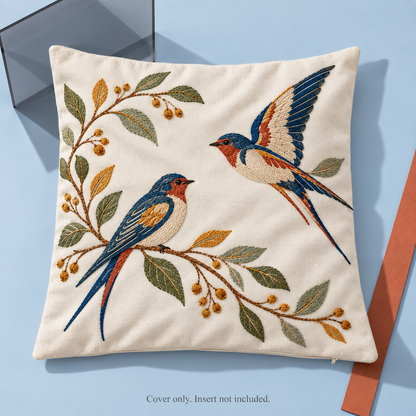 Dwellvero Swallow Embroidered Pillow Cover | 18 × 18 in