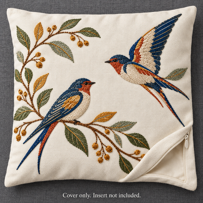 Dwellvero Swallow Embroidered Pillow Cover | 18 × 18 in