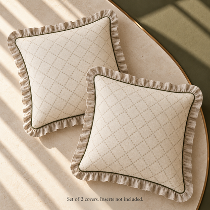 Dwellvero Ivory Diamond-Weave Ruffle Cushion Covers – Set of 2