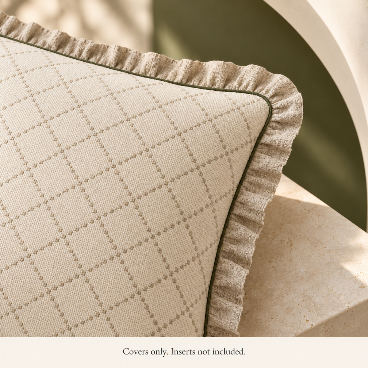 Dwellvero Ivory Diamond-Weave Ruffle Cushion Covers – Set of 2