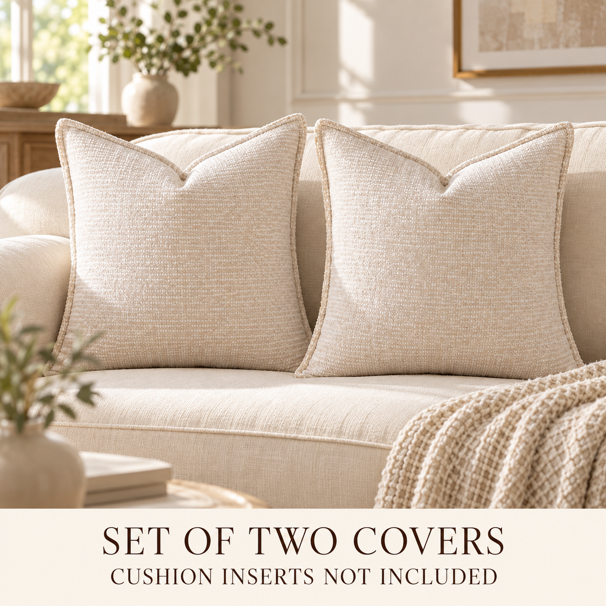 Dwellvero Textured Chenille Cushion Covers with Flange Edge – Set of 2