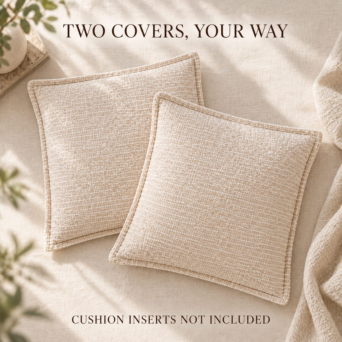 Dwellvero Textured Chenille Cushion Covers with Flange Edge – Set of 2