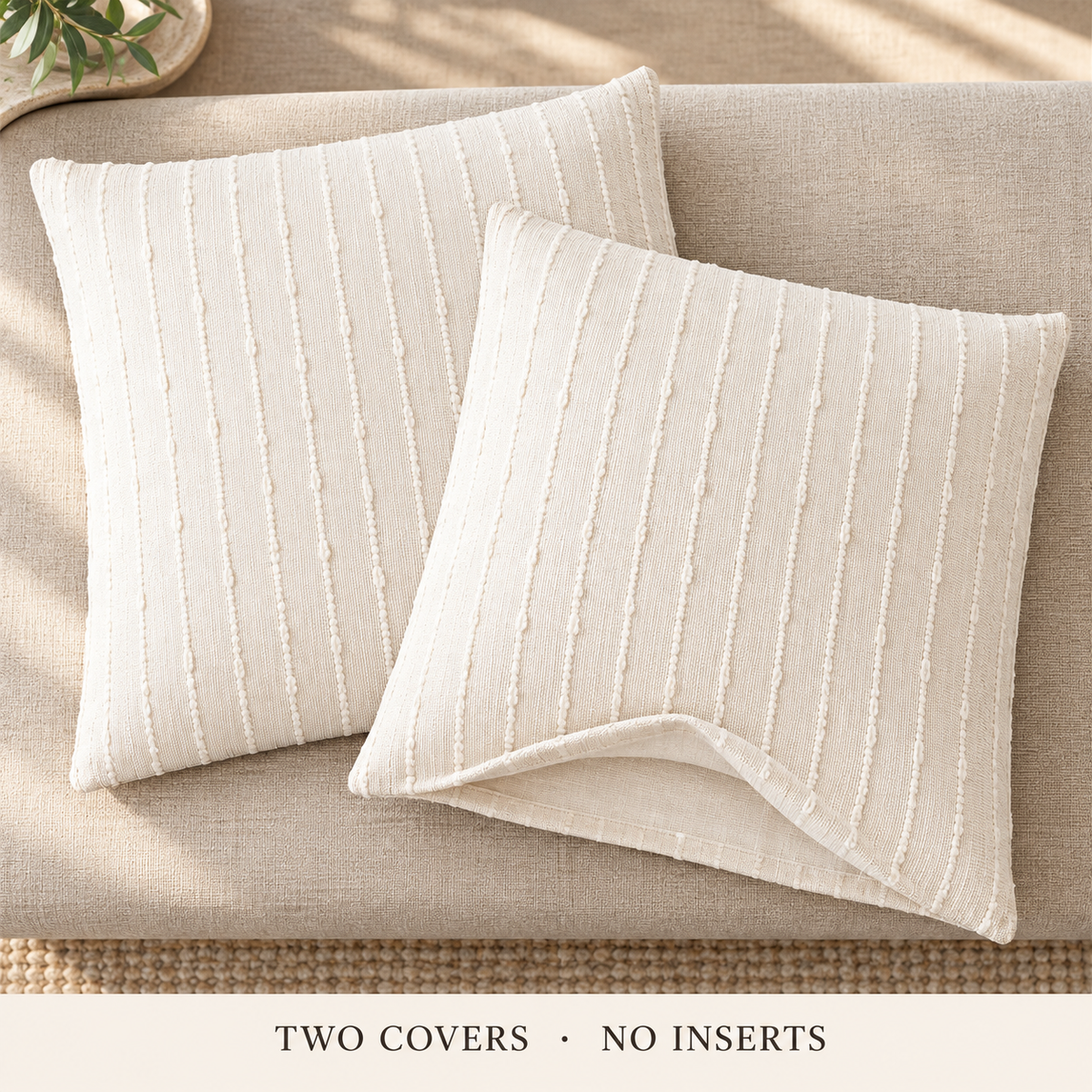 Dwellvero Striped Jacquard Cushion Covers – Cream White, Set of 2