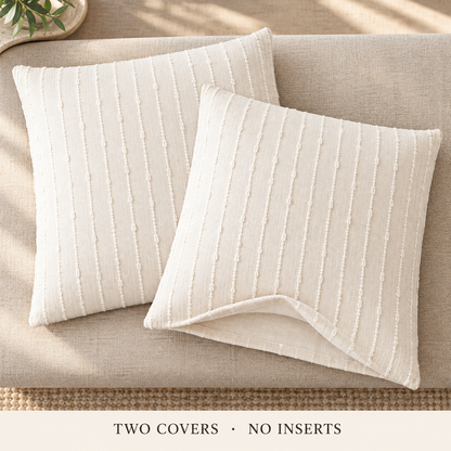 Dwellvero Striped Jacquard Cushion Covers – Cream White, Set of 2