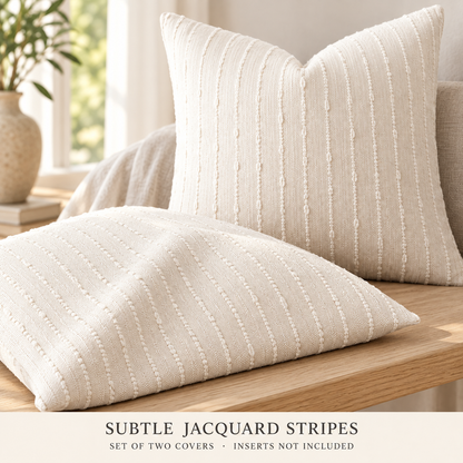 Dwellvero Striped Jacquard Cushion Covers – Cream White, Set of 2