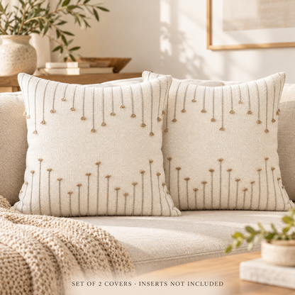 Dwellvero Tufted Woven Cushion Covers – Beige, Set of 2