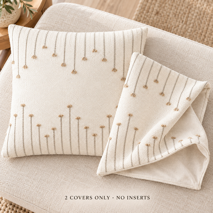 Dwellvero Tufted Woven Cushion Covers – Beige, Set of 2