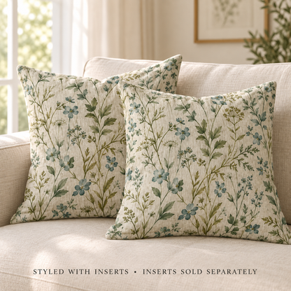 Dwellvero Sage Green Wildflower Pillow Covers – Set of 2, 18 × 18 in