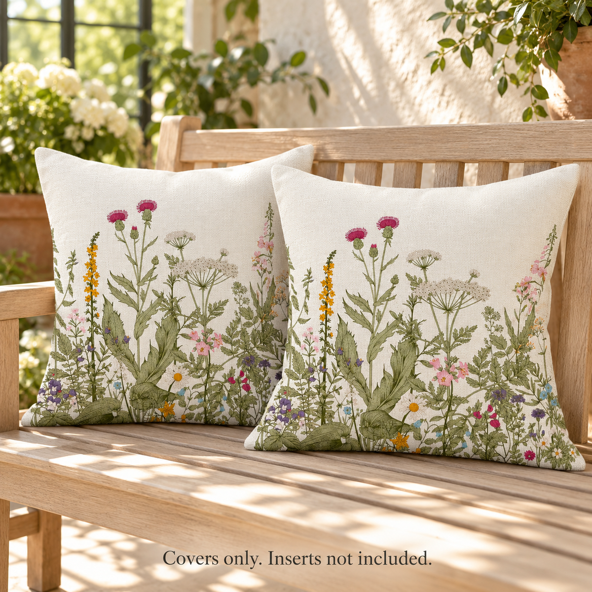 Dwellvero Ivory Wildflower Pillow Covers – Set of 2 | 18 × 18 in