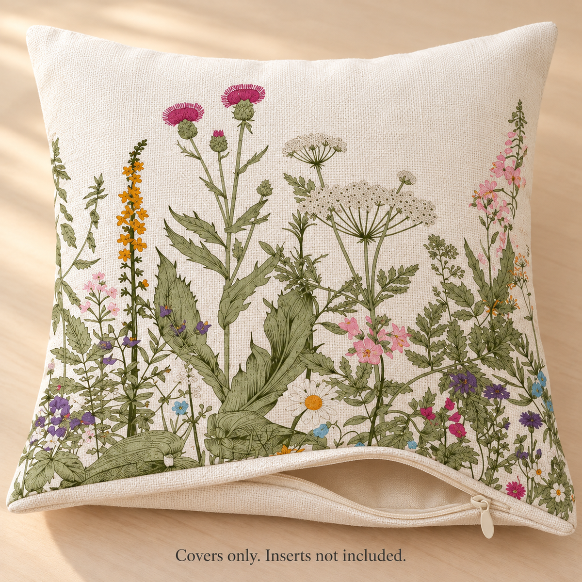 Dwellvero Ivory Wildflower Pillow Covers – Set of 2 | 18 × 18 in