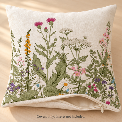 Dwellvero Ivory Wildflower Pillow Covers – Set of 2 | 18 × 18 in