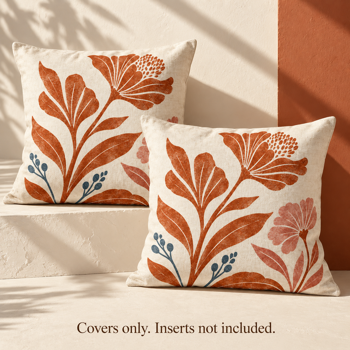 Dwellvero Terracotta Botanical Pillow Covers – Set of 2 | 18 × 18 in