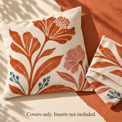 Dwellvero Terracotta Botanical Pillow Covers – Set of 2 | 18 × 18 in