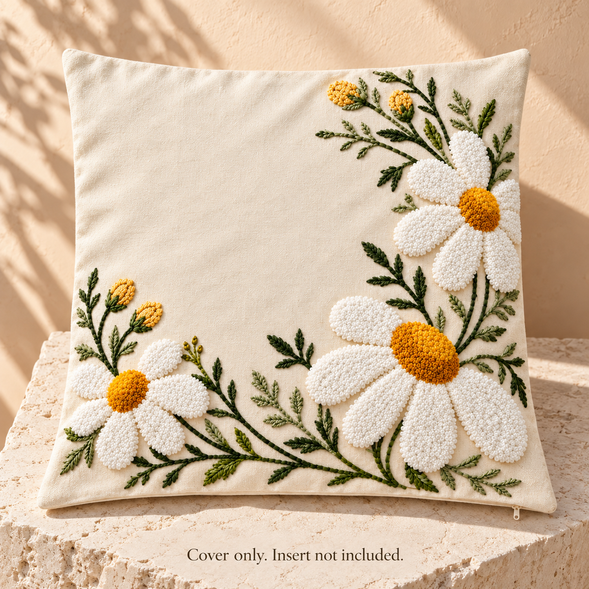 Dwellvero Daisy Embroidered Pillow Cover | 18 × 18 in
