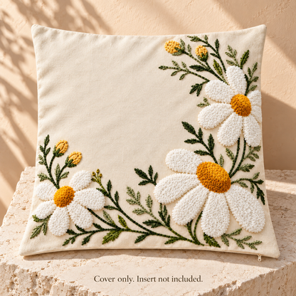 Dwellvero Daisy Embroidered Pillow Cover | 18 × 18 in