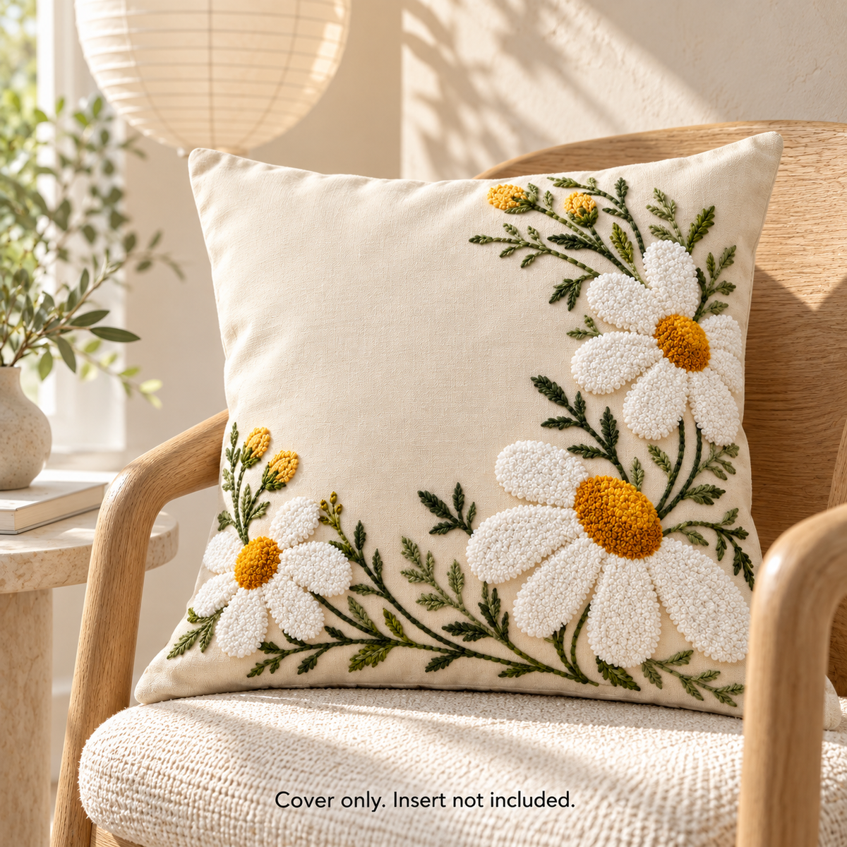 Dwellvero Daisy Embroidered Pillow Cover | 18 × 18 in