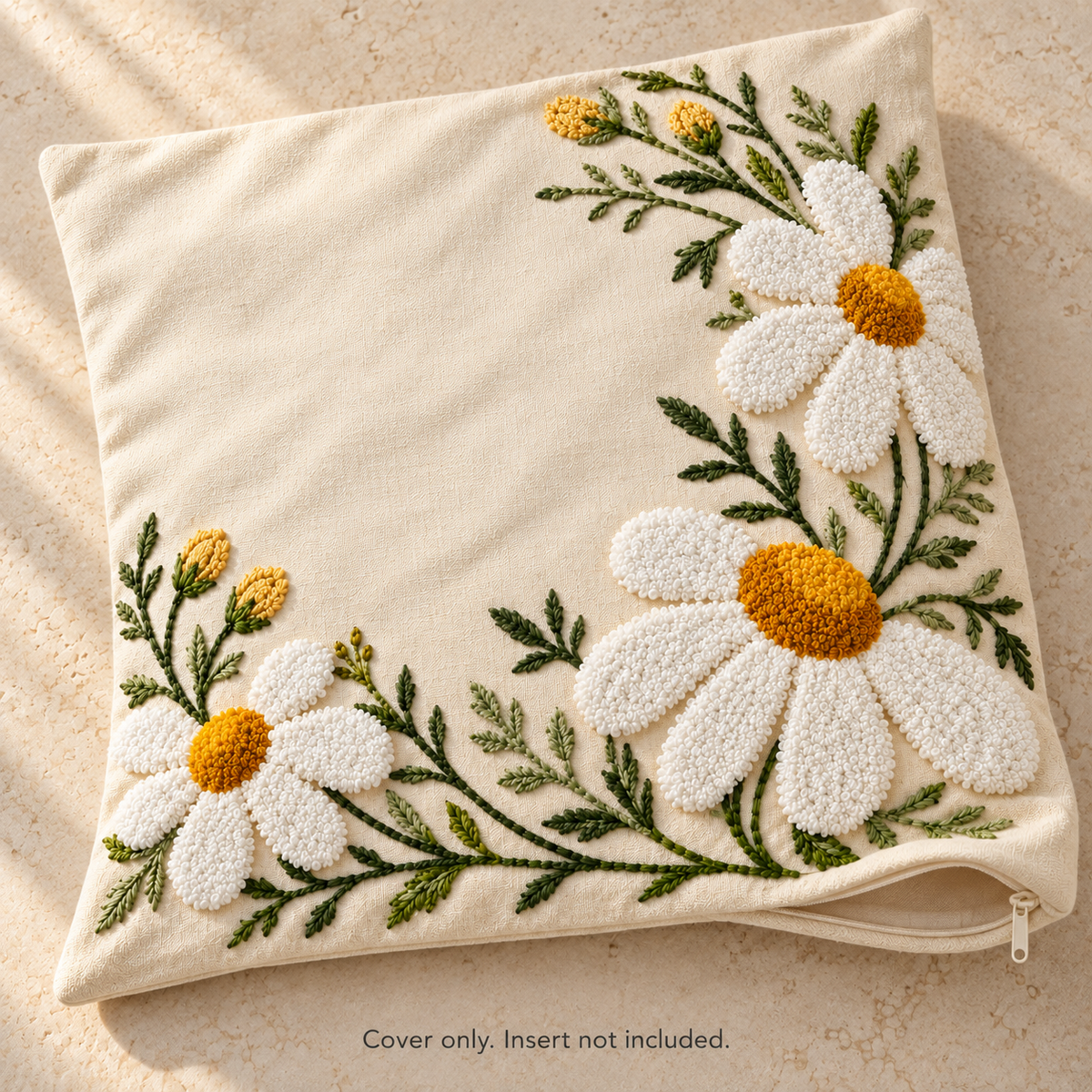 Dwellvero Daisy Embroidered Pillow Cover | 18 × 18 in