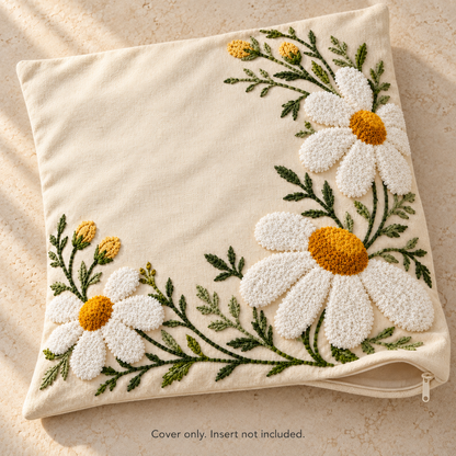 Dwellvero Daisy Embroidered Pillow Cover | 18 × 18 in