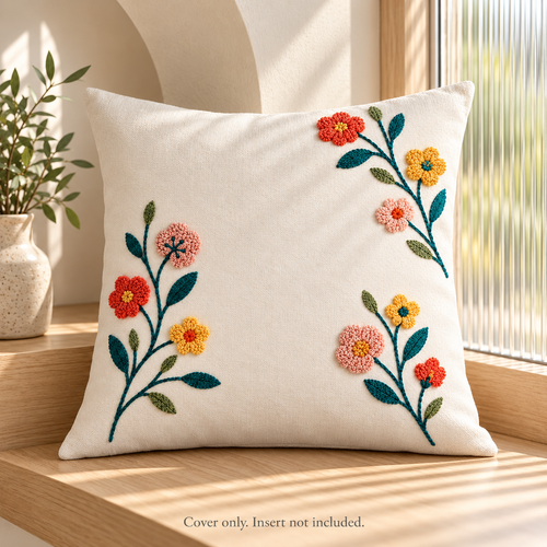 Dwellvero Petite Bloom Embroidered Pillow Cover | 18 × 18 in
