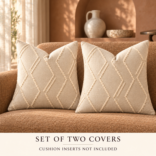 Dwellvero Diamond-Pattern Chenille Cushion Covers – Light Beige, Set of 2