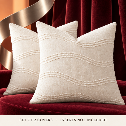Dwellvero Striped Jacquard Cushion Covers – Cream White, Set of 2
